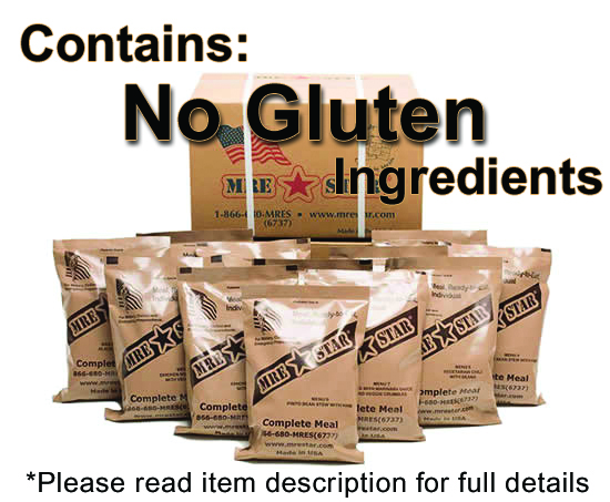 Case of 12 Single Complete MRE Meals - NO GLUTEN Variety with Heaters  (M-018HNG)